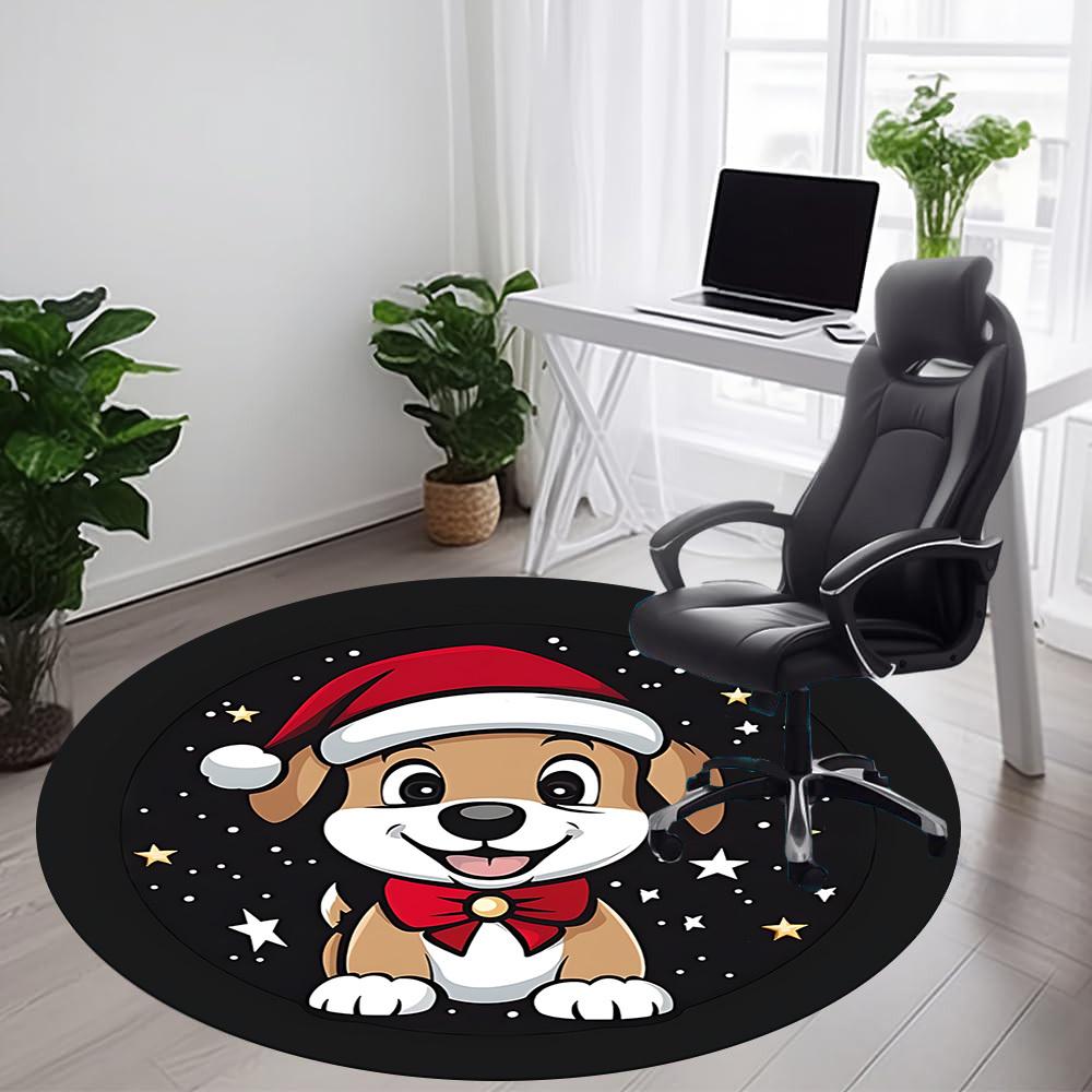 1PC Christmas Pup Office Round Area Rug, Mat Suitable ForOffice, Under Office Chairs Bedroom Living Room Home Decor, Room Deco