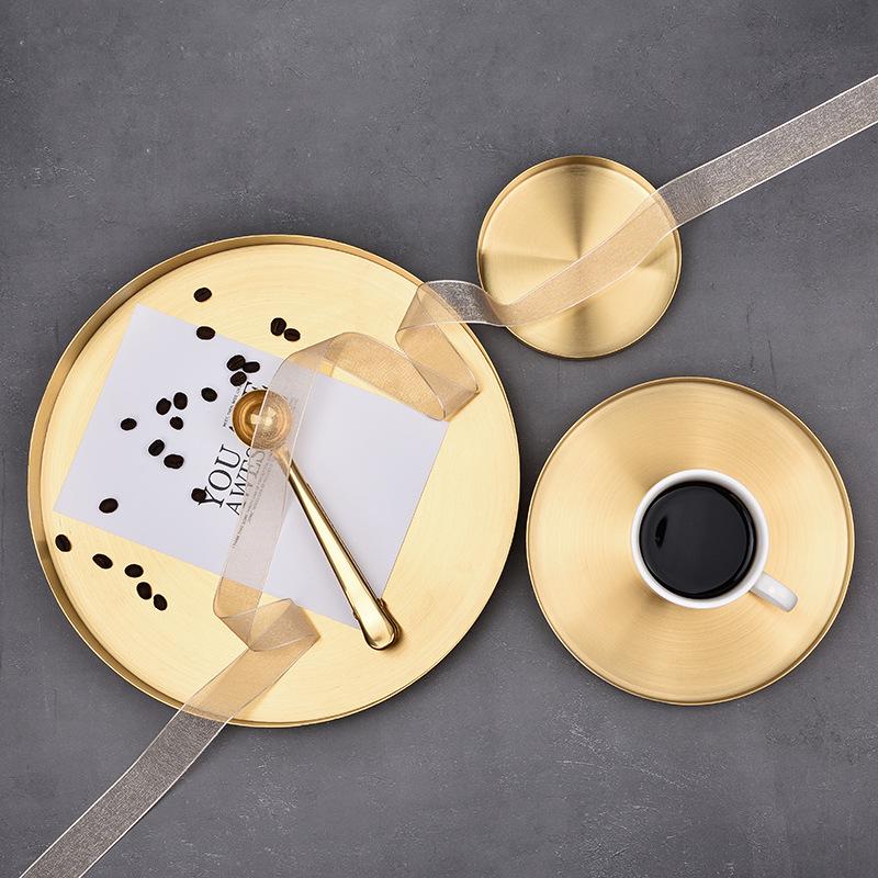 Luxury Gold Stainless Steel Round Tray for Cosmetics, Storage, and Desserts