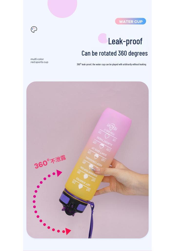 Gradient Color 1L Sports Water Bottle with Straw - Large Capacity Outdoor Plastic Space Cup