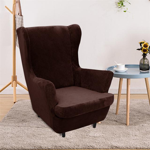Thicken Velvet Wing Chair Cover Stretch Spandex Armchair Covers Warm Relax Sofa Cover Couch Slipcovers With Seat Cushion Covers