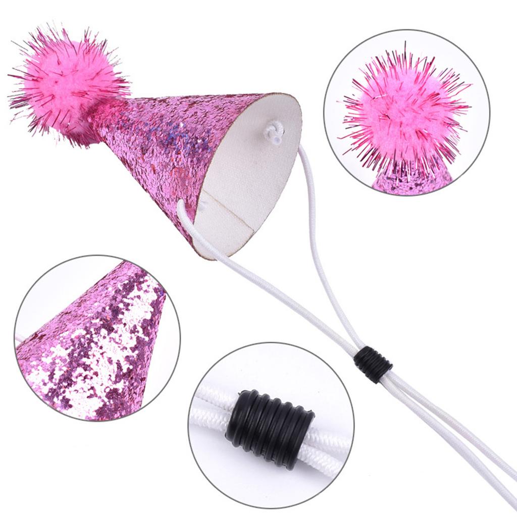 10 sztuk małych kapeluszy imprezowych dla psów i kotów z brokatowym wzorem i regulowanym paskiem, odpowiednich na uroczystości urodzinowe