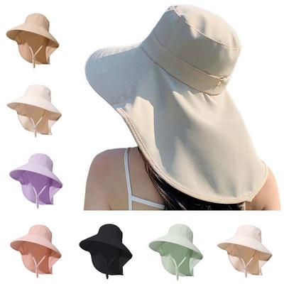 With Neck Flap Wide Brim Bucket Hat Long Wide Brim Panama Fishing Cap Women Fisherman Hat  Outdoor