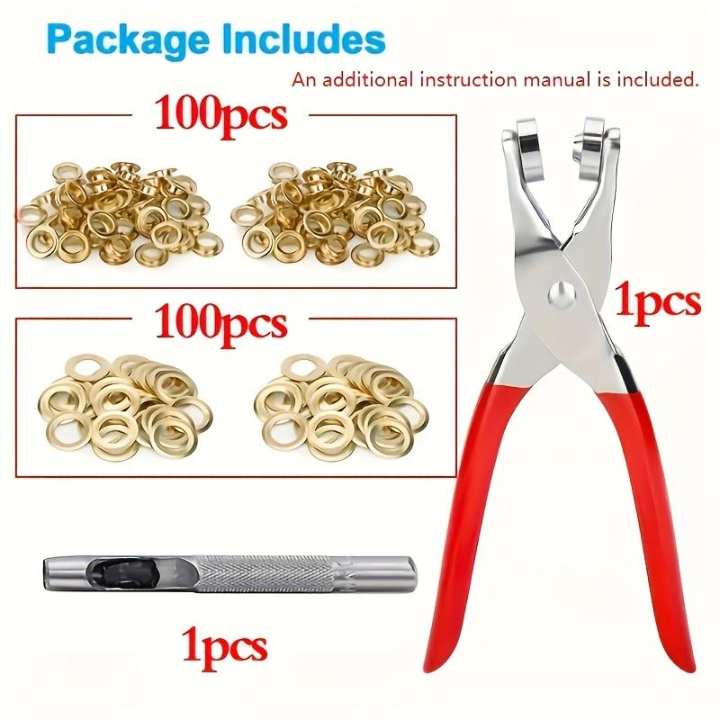 202pcs Heavy-Duty Eyelet Rivet Tool Set, 6mm/0.24-Inch Hole Diameter Portable Home Eyelet Rivet Kit, Includes 100 Eyelets, 100 Washers,