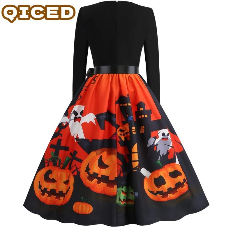 QICED Fashion Spring Autumn V-Neck Long Sleeve Casual Dresses