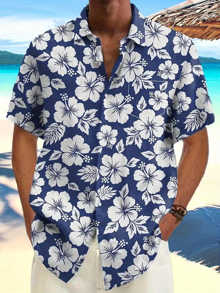 Summer Short Sleeve Flower Shirt Men'S Beach Large Size Casual 3D Digital Printing Men'S Shirt Tide