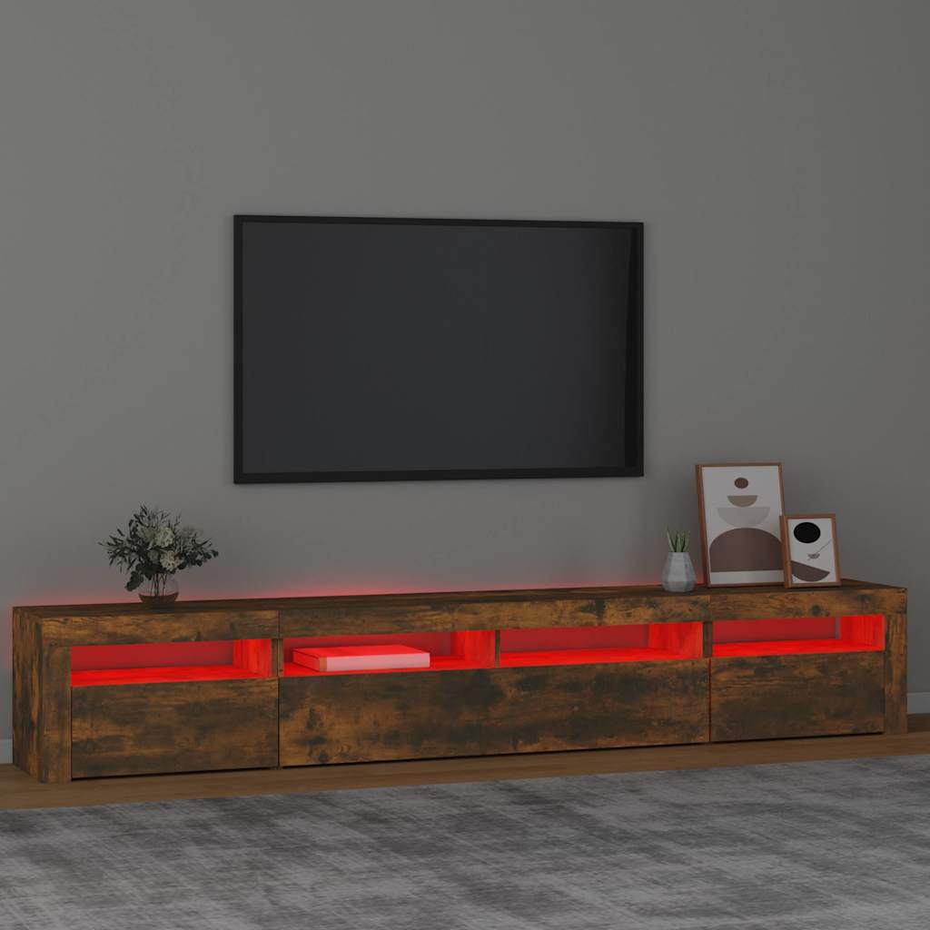 TV Cabinet with LED Lights Smoked Oak Finish 240 X 35 X 40 Cm