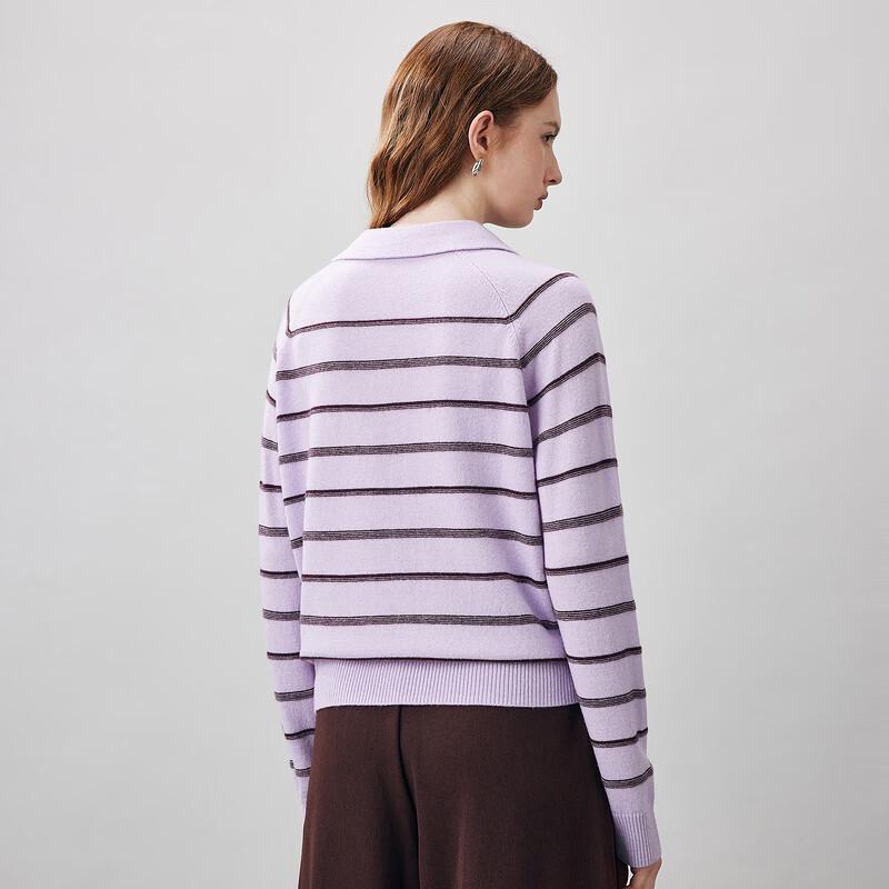 Kemonboka Women's Striped Doll Collar Wool Sweater