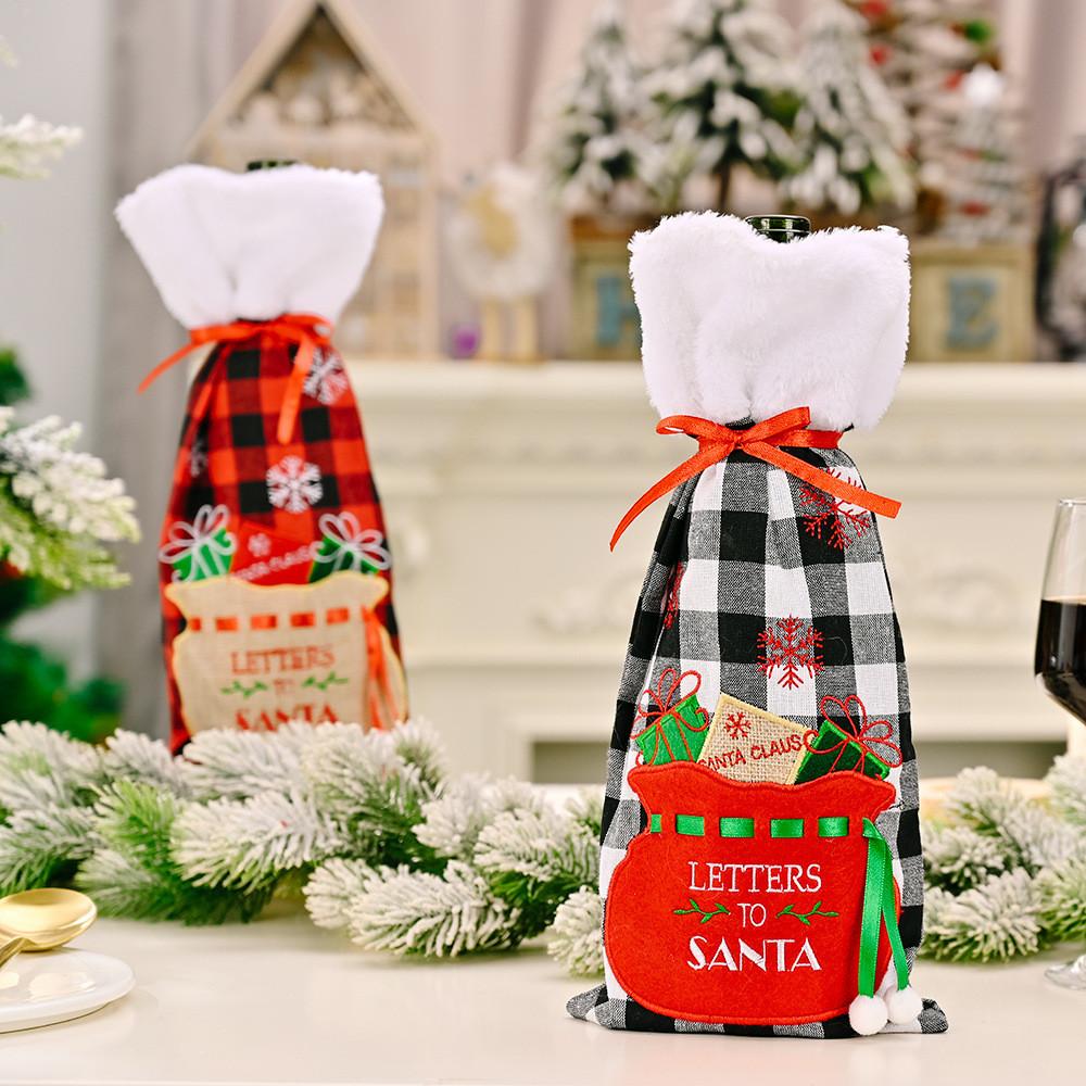 Christmas Plaid Stylish Wine Bottle Wraps In Eyecatching Red Black And Variants White