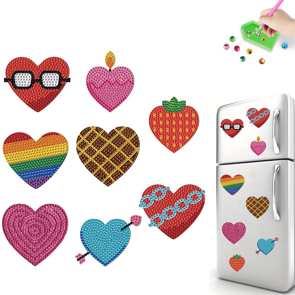 8pcs 2D/flat DIY Refrigerator Diamond Art Magnets Magnetic Diamond Art Decor Crystal Art Craft for Adults Beginners Home Decors