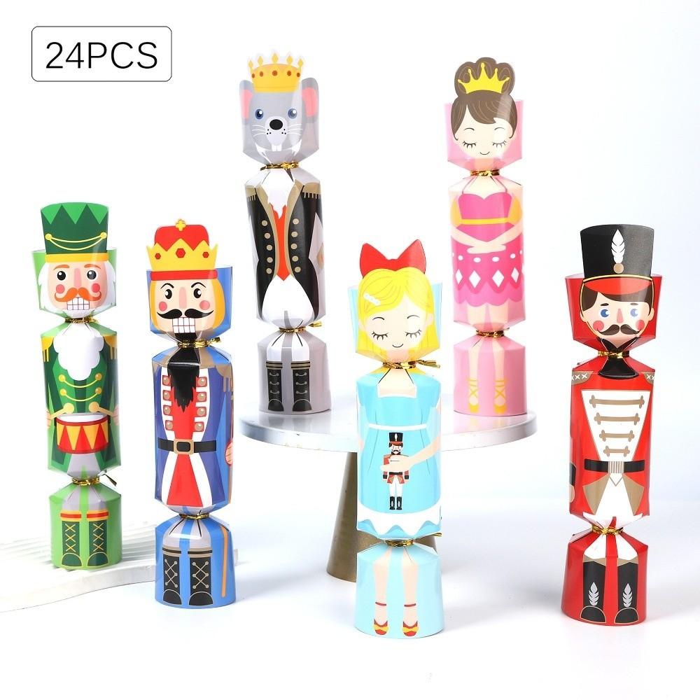 24PCS Cute Cartoon Christmas Cracker Soldier Xmas Decoration Christmas Candy Box Nutcracker Party Supplies Gift Packaging Boxes