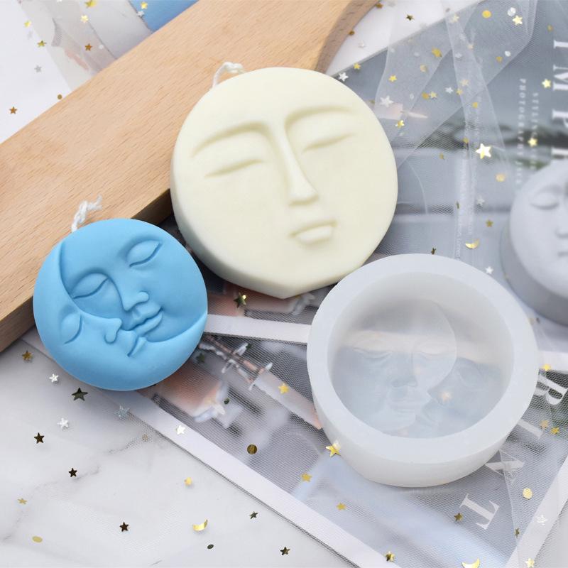 3D Star and Moon Face Silicone Mold for Candles and Ornaments