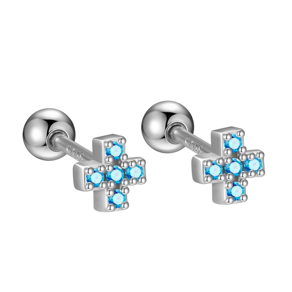 S925 Sterling Silver Inlaid Colorful Zircon Cross Screw Earrings for Women Small Exquisite Temperament Ear Accessories