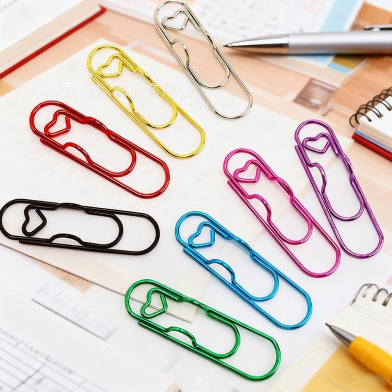 30PCS Fun Offices Supplies Adorable Metal Heart Paper Clips Metal Texture Suitable for Bookmarking and File Sorting