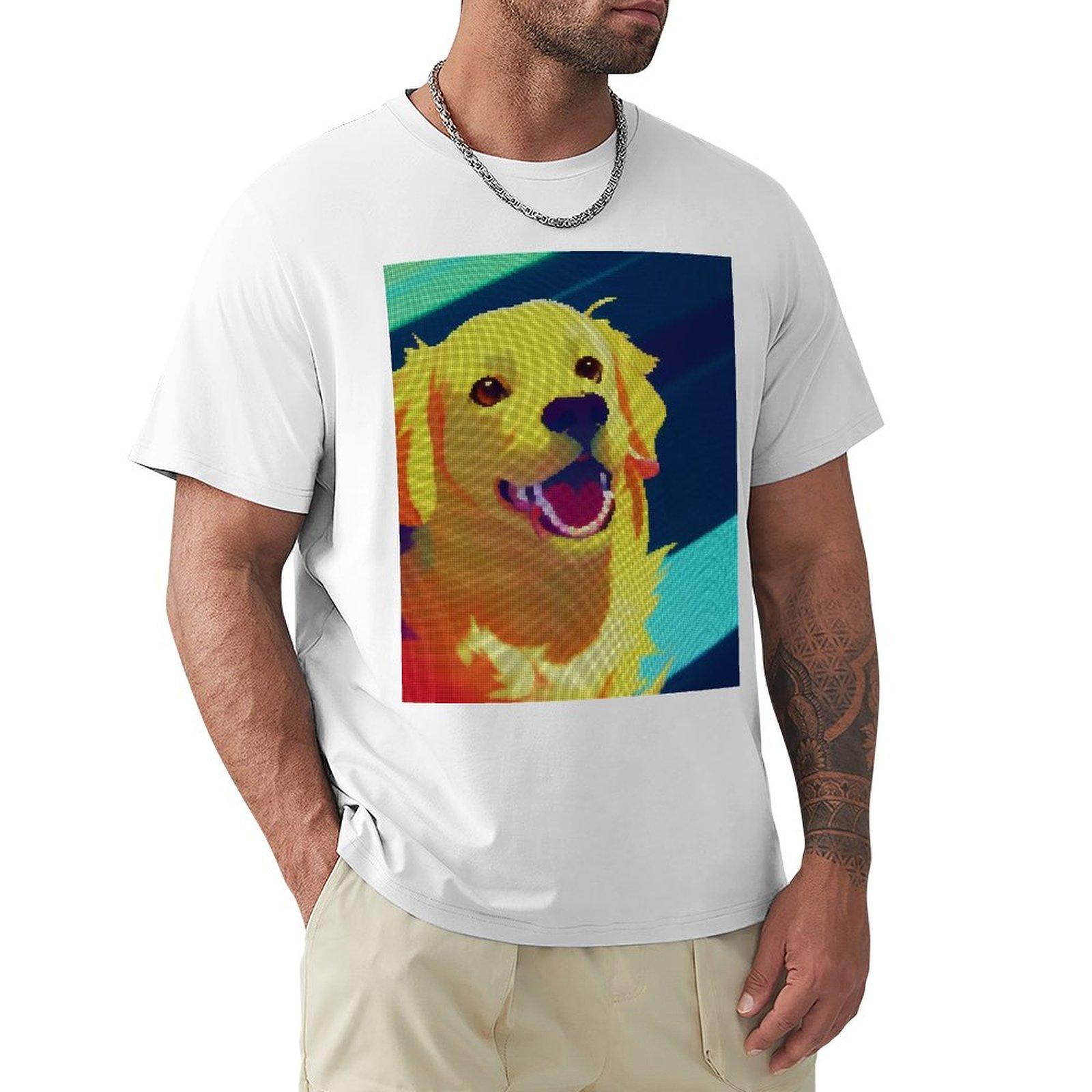 Neon Colorful Abstract Golden Retriever 8bit Pixel Art TShirt Clothing Blouse boys whites men graphic t shirts S