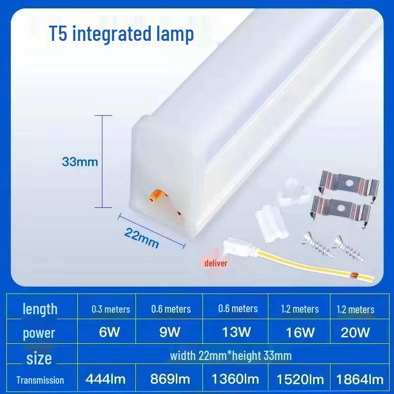 T5 T8 Integrated LED Tube Light, 1.2m Energy-Saving Strip for Living Room, Cabinet, or Workshop