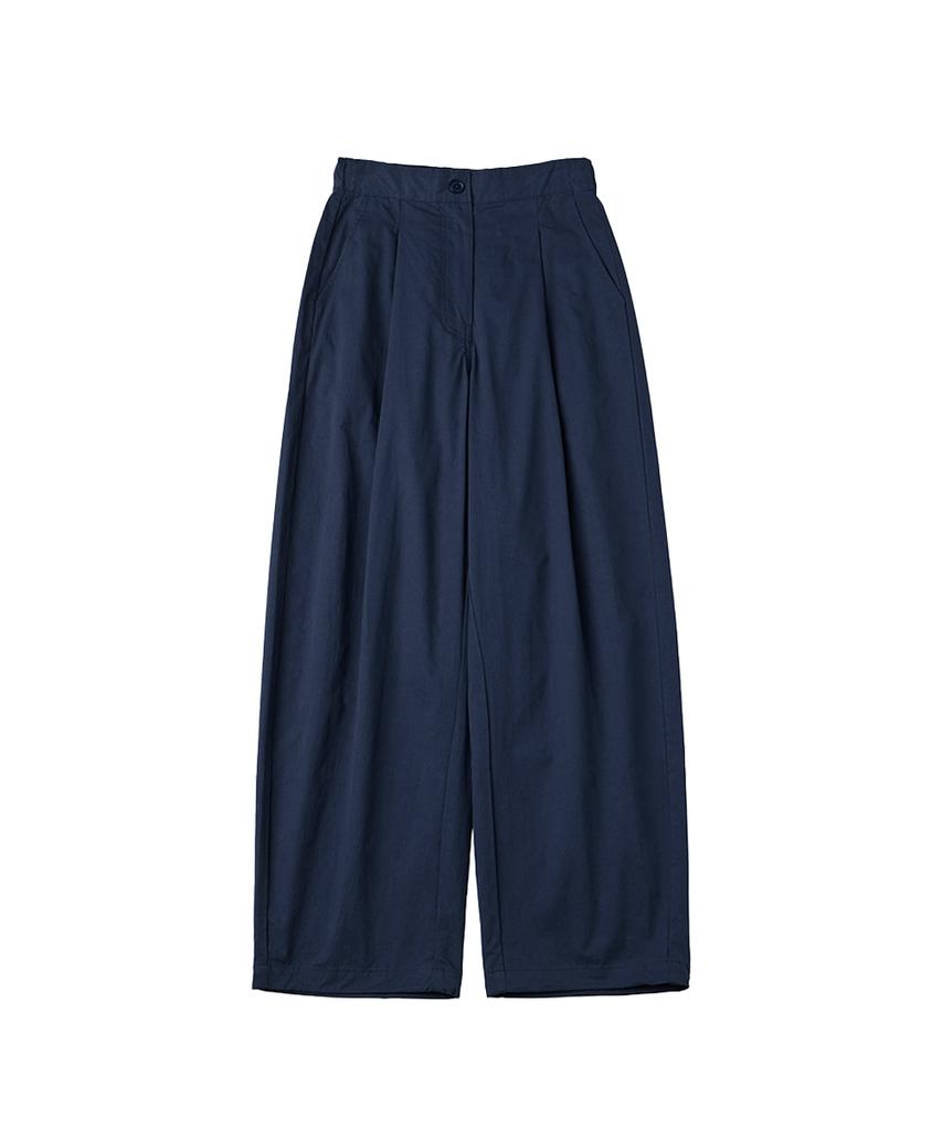 DANGLEDROP Dgdp Balloon Fit Curved Cotton Elastic Waist Pants_Navy