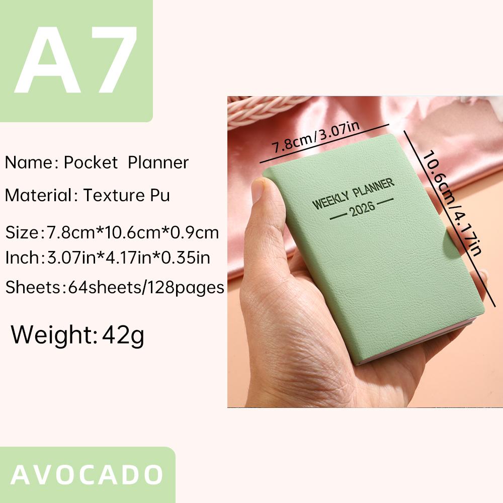 A7 Mini Pocket Planner Notebook Morandi Color PU Leather Cover 64 Sheets 128 Pages Daily Weekly Schedule Organizer Book