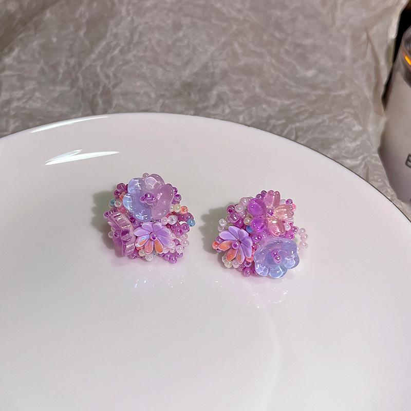 Romantic Handmade Beads Flower Earrings for Women Exquisite Elegent Rice Bead Floral Earring Dopamine Y2K Jewelry Gifts