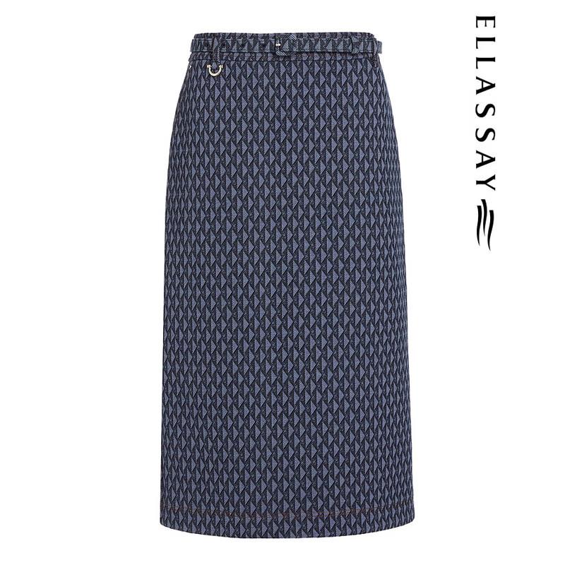 ELLASSAY Women s Spring Geometric Faux Denim H-line Midi Skirt S