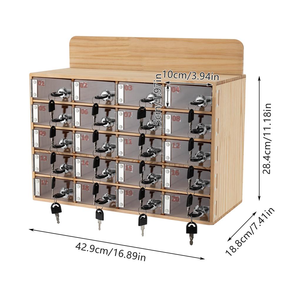 20 Slots Cell Phone Locker Box, Cell Phone Storage Cabinet, Wood Cell Phone Storage Cabinet With Keys for Conference Rooms