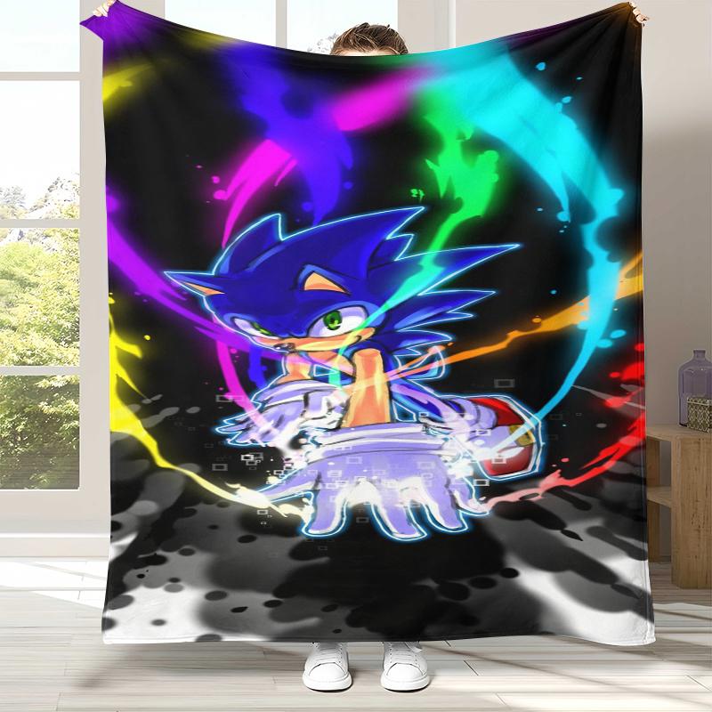 Retro S-Sonic Cartoon Game Flannel Blanket,Ultra Soft Warm Plush Throw for Home Bedroom Bed Sofa Cover Camping Picnic Gift
