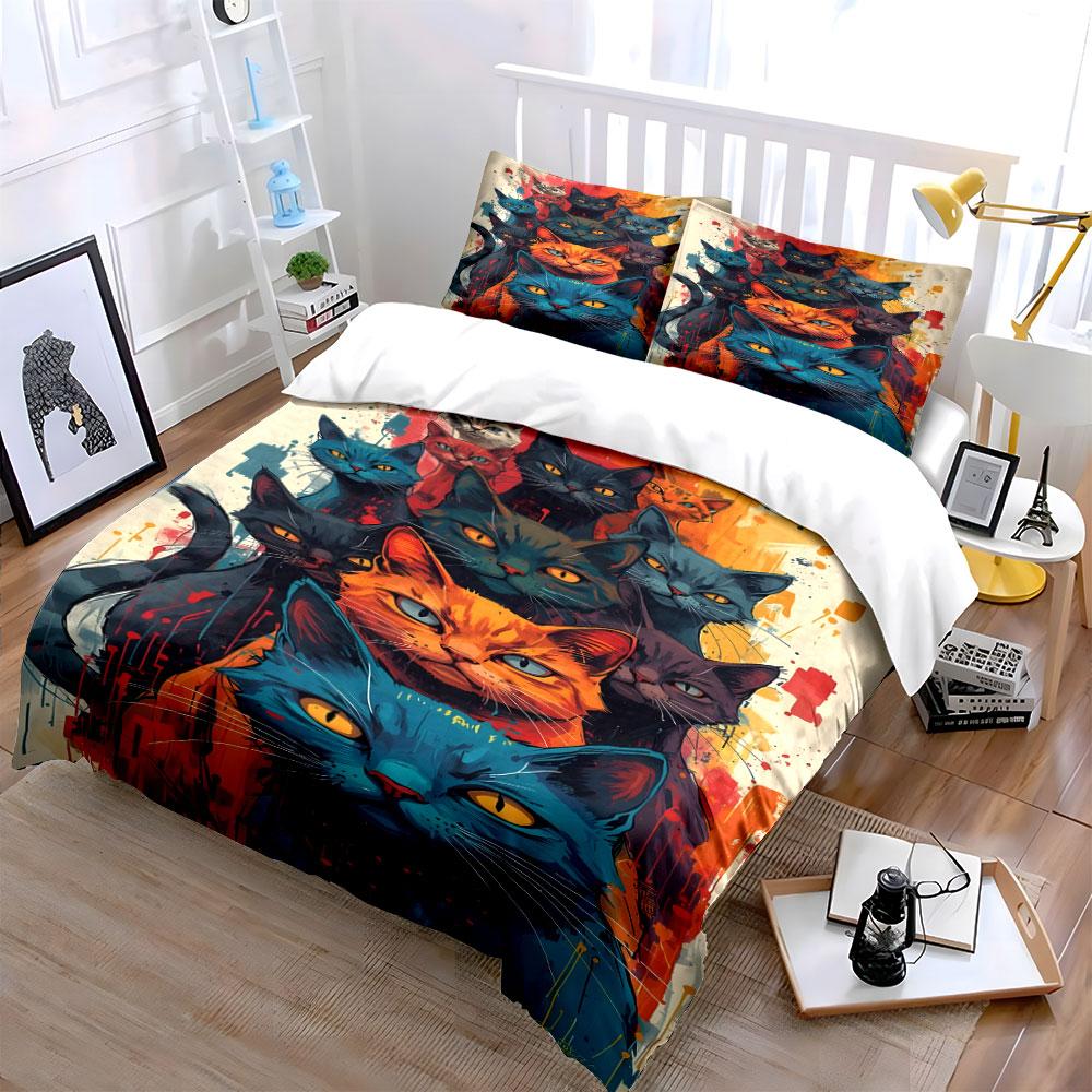 Colorful Cat Faces Pattern. Bedding Sets Duvet Cover Sets Duvet Covers Pillowcases(1*Duvet Cover 2*Pillowcases Without Duvet Insert)