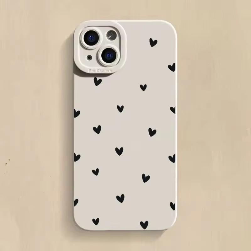 For iPhone 16 14 15 13 12 11 Pro Max X XR XS 7 8 15 16 Plus SE 2020 Shockproof Silicone Soft Black Love Heart Phone CaseCover