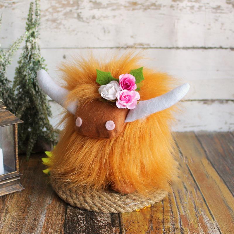 Zhongran Scottish Highland Cattle Doll Long Hair Cow Toy Doll Ornament Party Props Farmhouse Style Decoration
