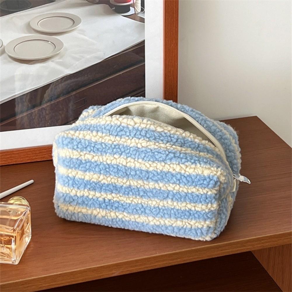Handgehaltene Reise-Kosmetiktasche aus weichem Material Gestreiftes Design Große Kapazität Make-up-Tasche Texturiert Tragbar Kulturtasche Für Studenten