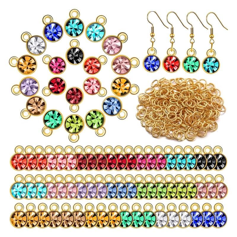 

Colors Crystal Birthstone Charms DIY Beads Pendant with Rings Mixed Handmade Round Crystal Charm for Jewelry Necklace