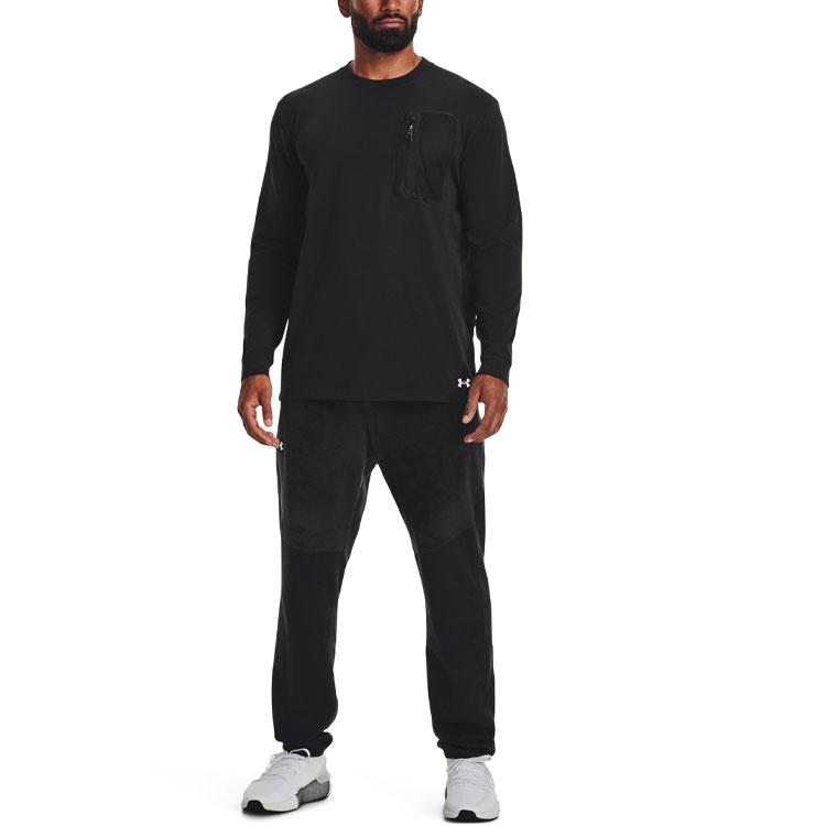 Under Armour Solid Color Crew Neck Pullover Printed Shoulder T-Shirt Men T-Shirts Black 1373876-001