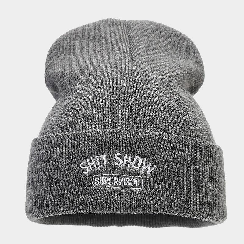 70G round machine acrylic knitted hat tide SHIT SHOW embroidered letter stack wool hat winter hundred personality hat