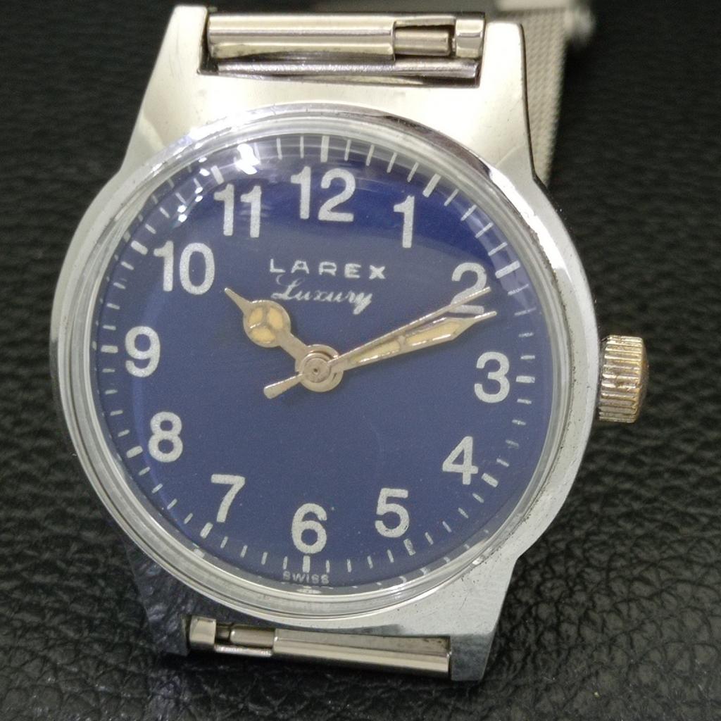 VINTAGE LAREX LUKSUSOWY MECHANICZNY SZWAJCARSKI MĘSKI ZEGAR Z NIEBIESKĄ TARCZĄ a702042-5
