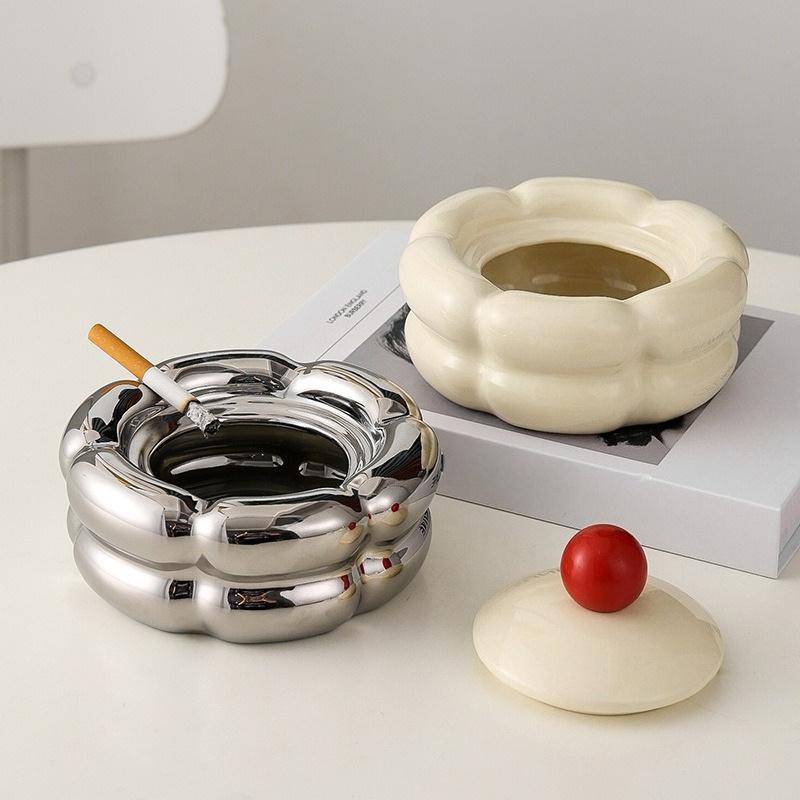 Elegant Cream Colored with Lid, Modern, Unique Design for Home and Living Room Decor,Ashtray for Living Room, Decorative Tray, Contemporary Style