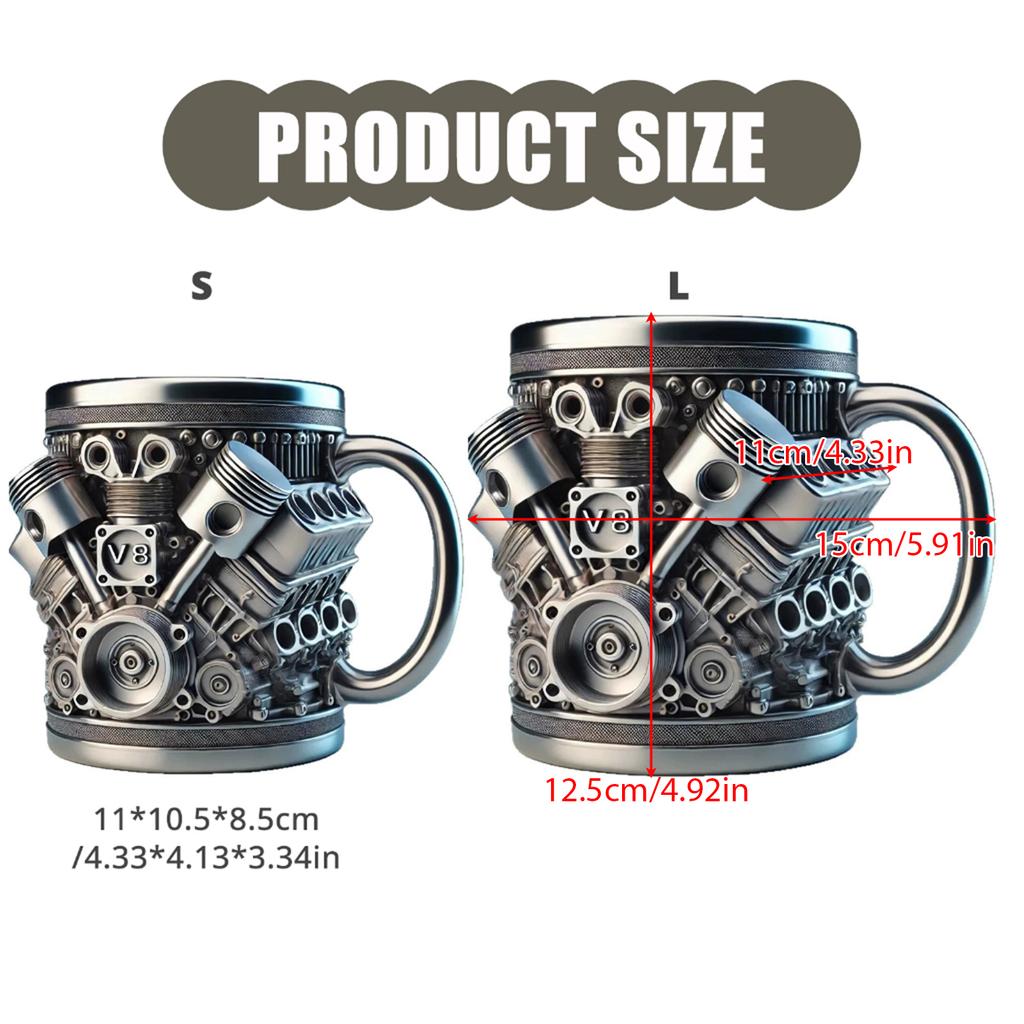 Automotive Engine Insulated Coffee Mug Stainless Steel Inner Cup Heat Resistant Water Container for Car Enthusiasts