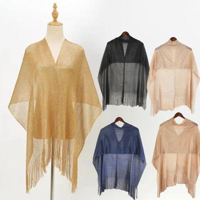Gold Silver Shiny Silk Shawl Lace Tassel Fashion Hijab Fashion Evening Dress Scarf  Summer Wear