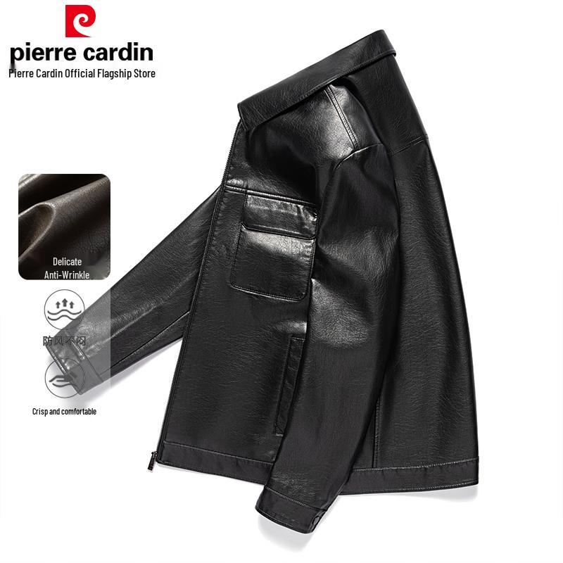 Pierre Cardin Men's Business Casual Lapel Leather Jacket