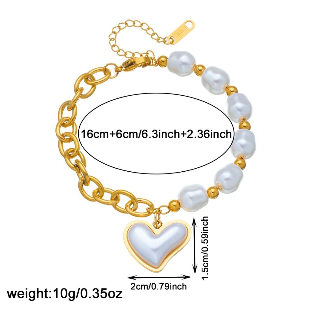 Pearl Heart Creative Link Chain Pearl Chain Splicing Design Bracelet Women 316L Stainless Steel Elegant Jewelry