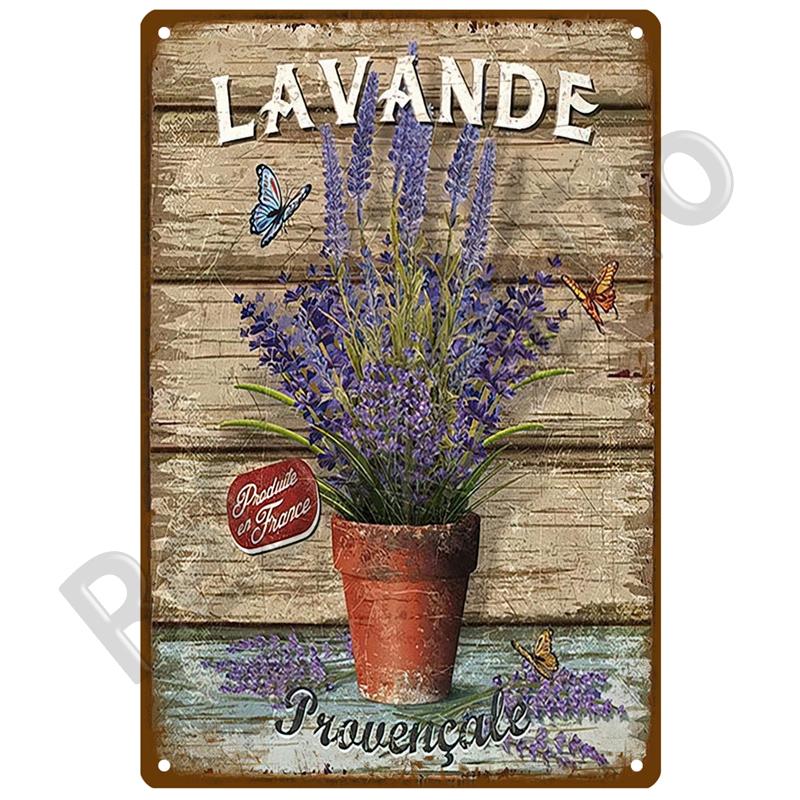 Lavender Metal Sign Plaque Vintage Flowers Tin Sign Wall Decoration For Room Art Garden Kitchen Home Living Room Iron Painting