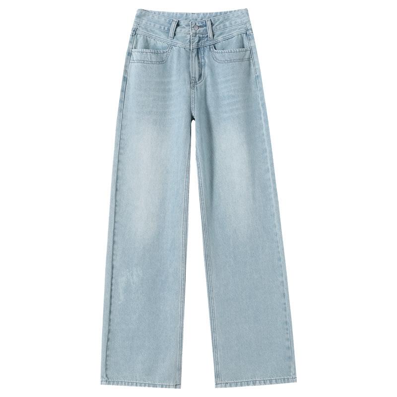 

Джинсы прямого кроя с широкими штанинами и высокой посадкой для женщин. Новинка весна-лето. Свободные, стройнящие, для полных. ММ. Драпированные, в стиле ретро, длинные брюки. XXL