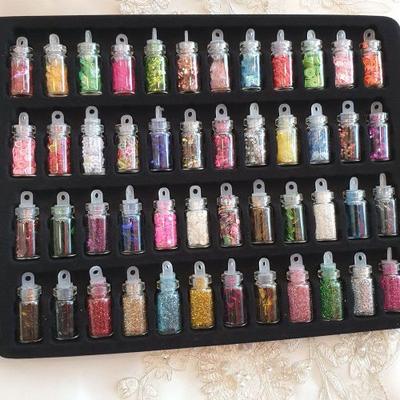 Conjunto Estojo Glitter Lantejoula para Arte de Unhas 48 Cores