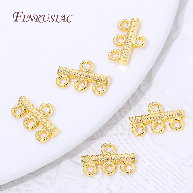 18K Gold Plated 3 Holes Multi Strand Clasp,Twisted Texture Tube Connector For Layered Necklace Bracelet,DIY Jewelry Findings