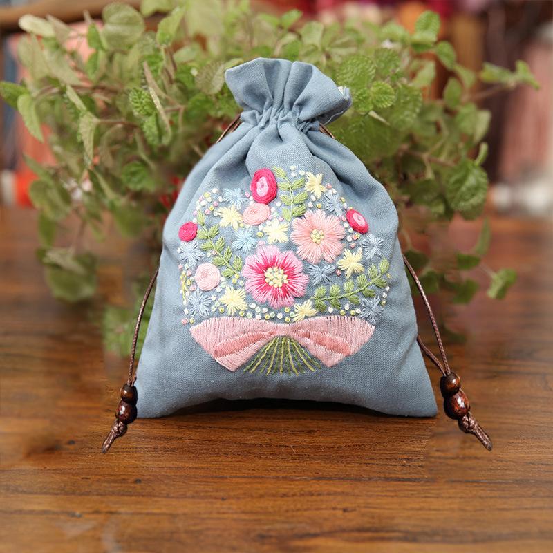 

Floral Handbag Cross Stitch Set Colorful Embroidery Set Embroidery Drawstring Bag DIY Kits Adults Style 3