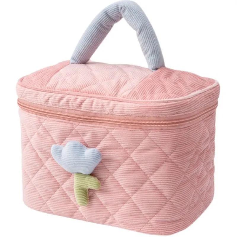 Fashion Fuzzy Corduroy Cosmetic Organizer With Spacious Storage For Womens Daily Use