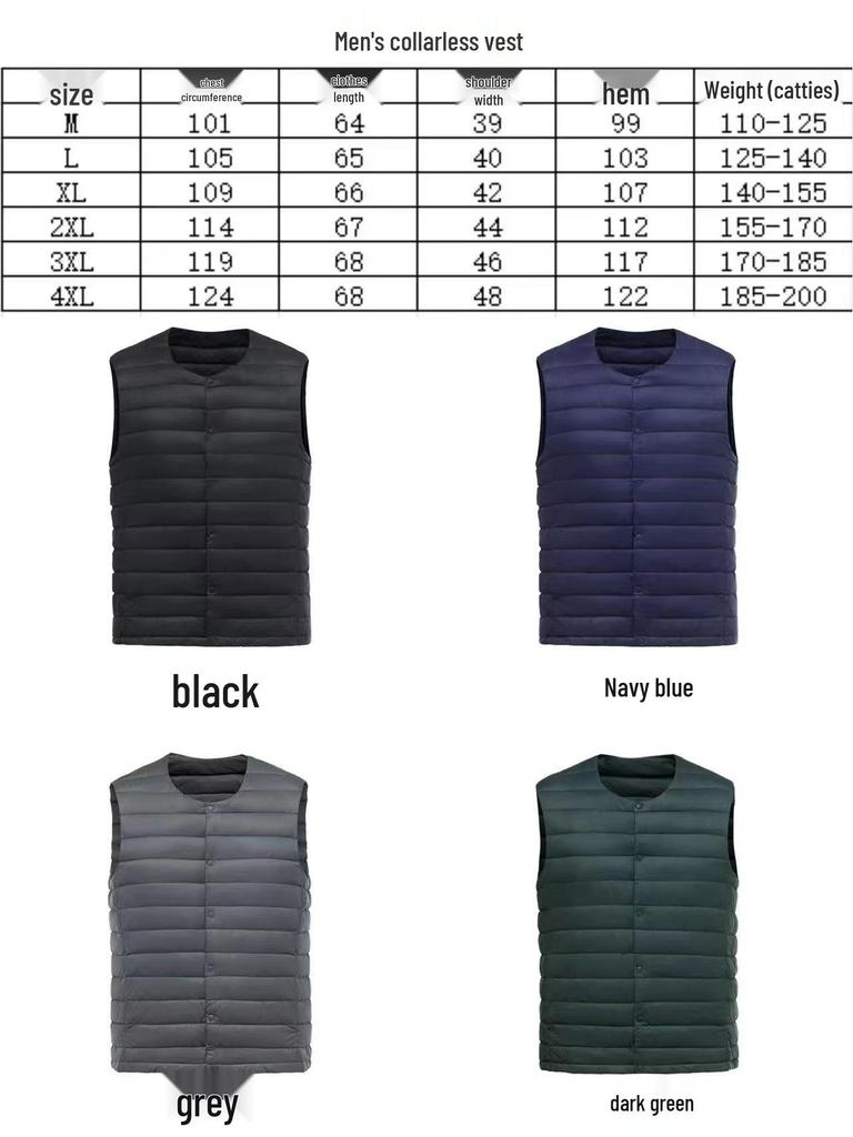 Lekka puchowa kamizelka męska bez kołnierza na jesień/zimę, rozmiary plus, opcje z dekoltem V i okrągłym.