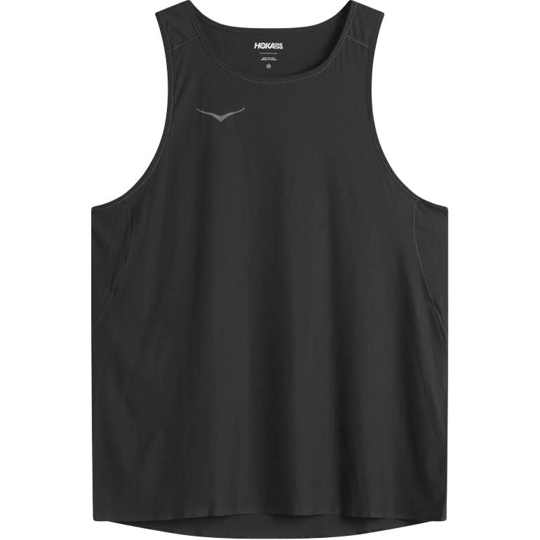 HOKA One One Solid Logo Lightweight Round Neck Vest Men Tops Black 1151070-BLK