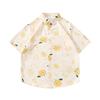 Summer vacation seaside blue shirt for men and women, trendy loose-fitting plus-size Hawaiian short-sleeve shirt