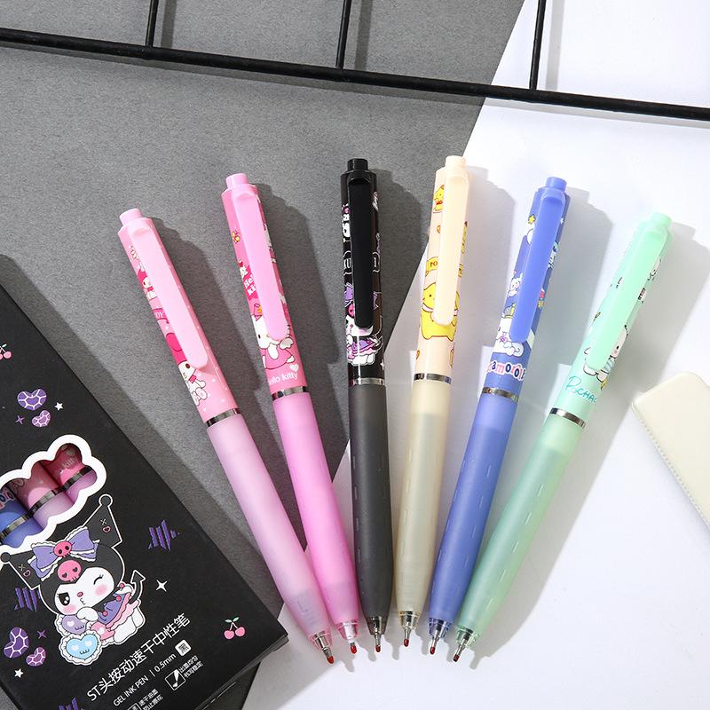6 Buc. Pixuri cu Gel Kawaii cu Uscare Rapidă, cu Cerneală Neagră, Pix cu Apăsare, Pix pentru Scris, Set de Pixuri Drăguțe