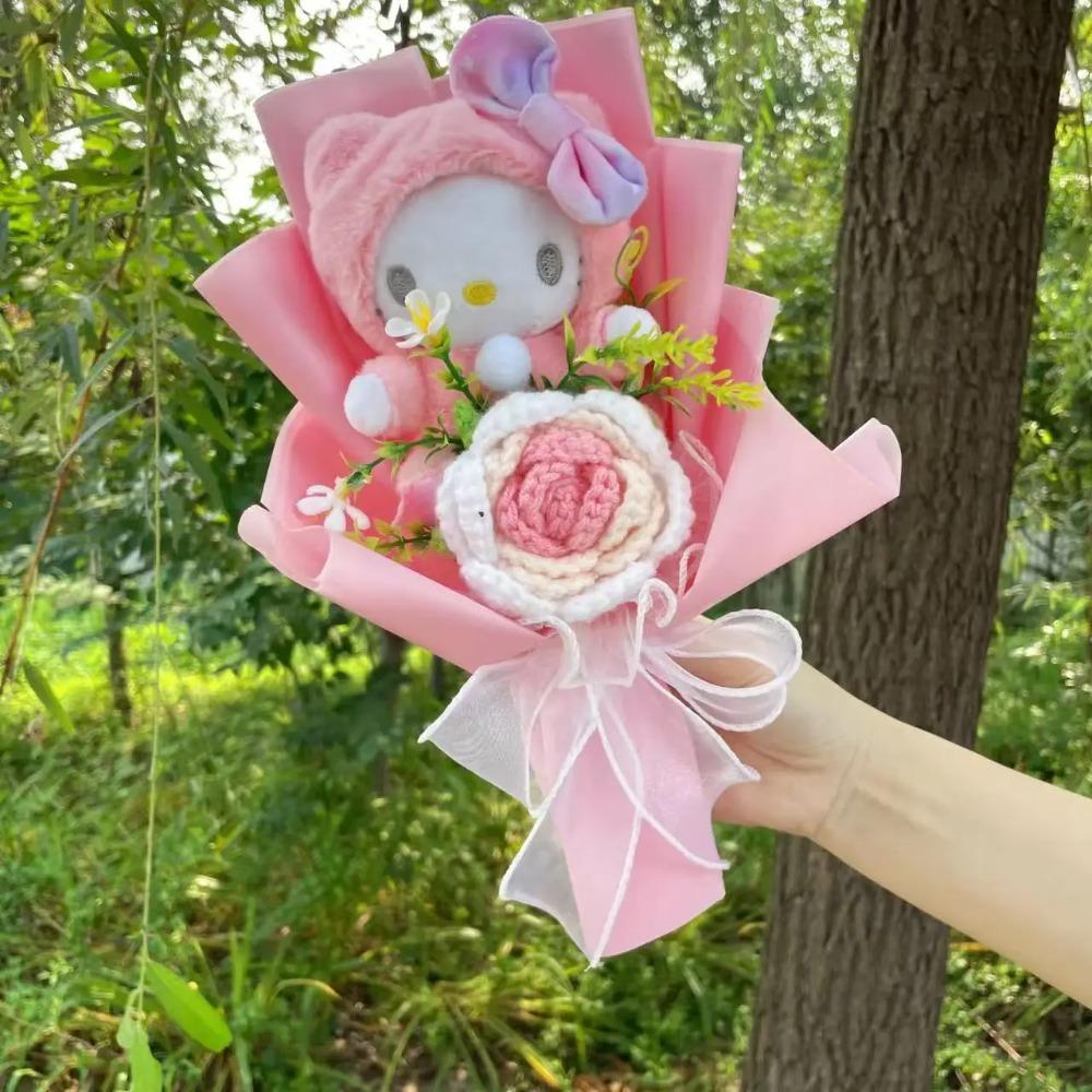 Bambole Gatto Kawaii Hello Kitty con Fiori Artificiali Bouquet Creativo Regali di Natale San Valentino Compleanno Laurea