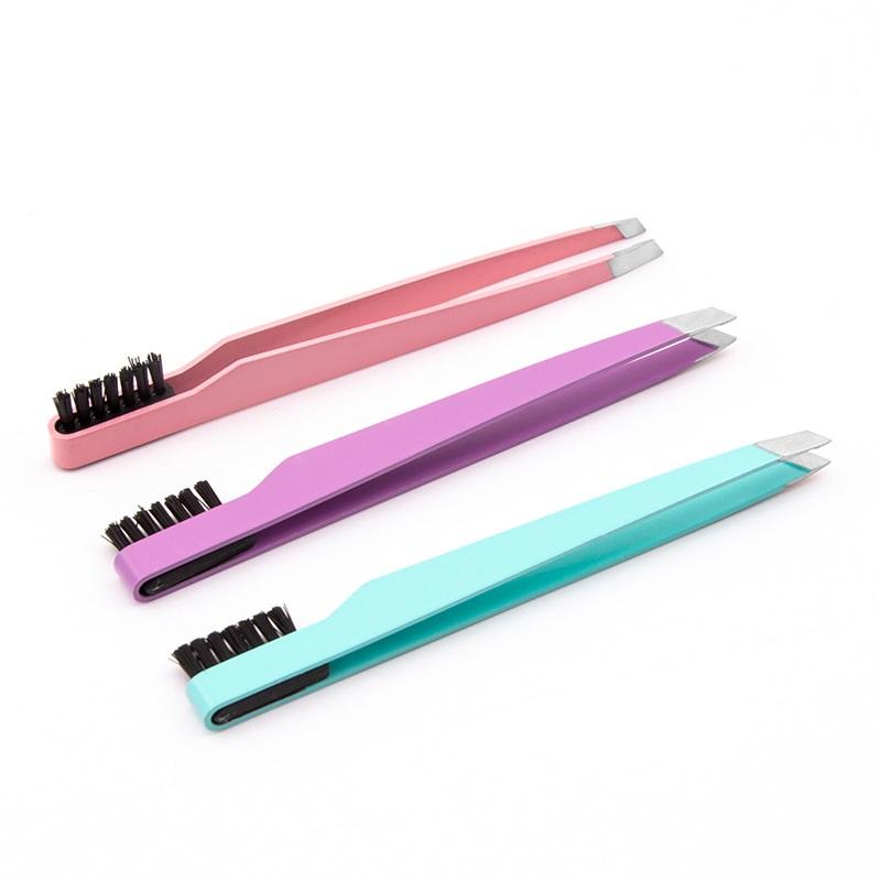 1 Pinza para Cejas de Acero Inoxidable con Cepillo Peine Pinzas Pinzas para Extensión de Pestañas Pinza para Doble Párpado Herramienta de Maquillaje